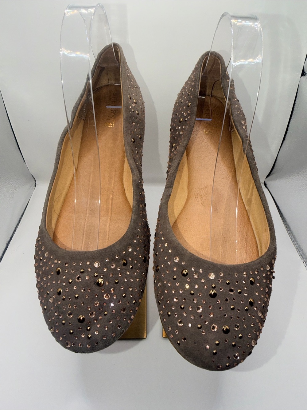 Sperry Taupe Suede Studded Ballet Flats